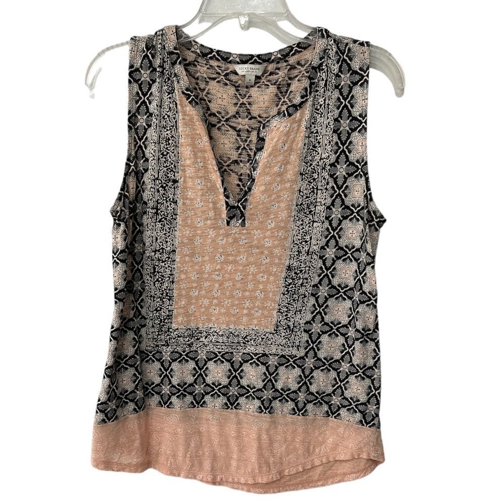 Lucky Brand Sleeveless V Neck Boho Knit Tank Top Sz M